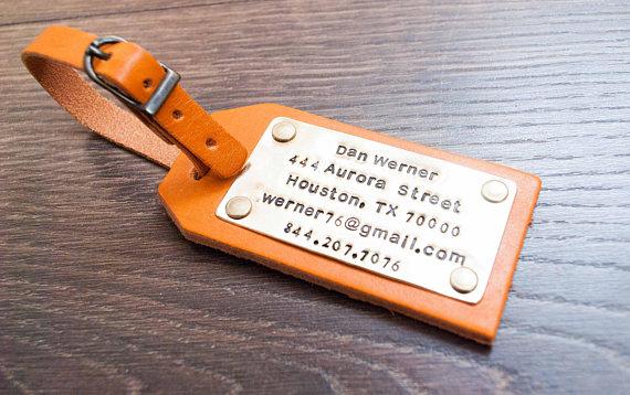 Personalized Leather Luggage Tag Anniversary Gift Travel Gifts Wedding Gifts Mr and Mrs Gift For Couple Brown Tag Copper & Brass metal