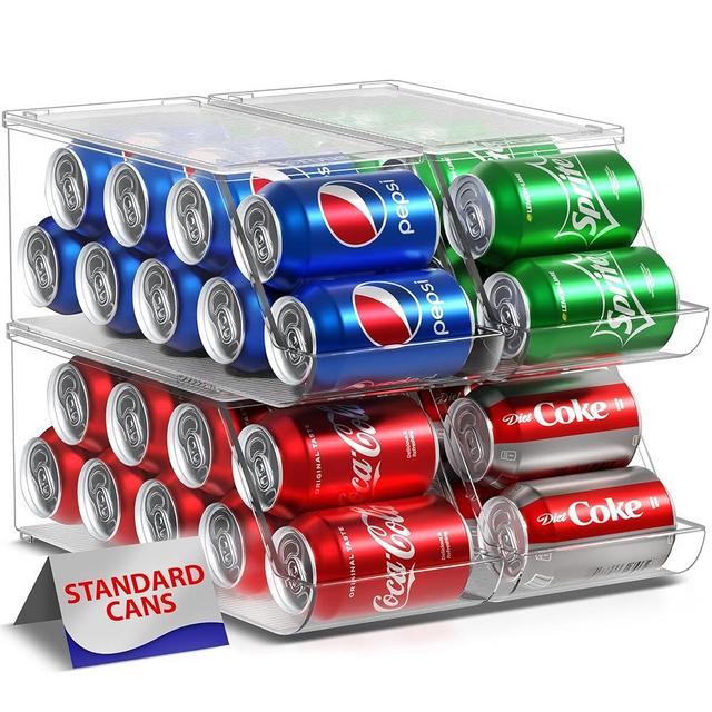 Sorbus Soda Can Organizer for Counter Depth Refrigerator Stackable Can Holder Dispenser with Lid for Fridge, Pantry, Freezer – Holds 9 Cans Each, BPA-Free, Clear Design, (4-Pack)