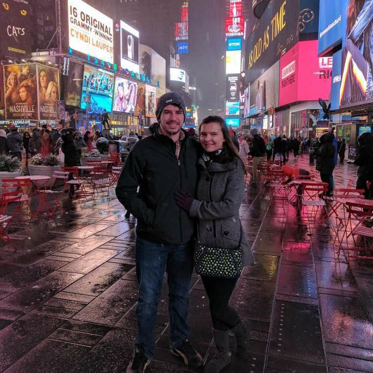 Taken after it began to snow in Times Square. A beautiful end to a fun-filled day in NYC!