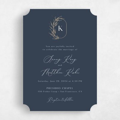 Blue Ticket Wedding Invitation - Eyota Portrait