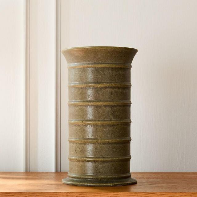 Pierce and Ward Ceramic Vase, Olive, 13in