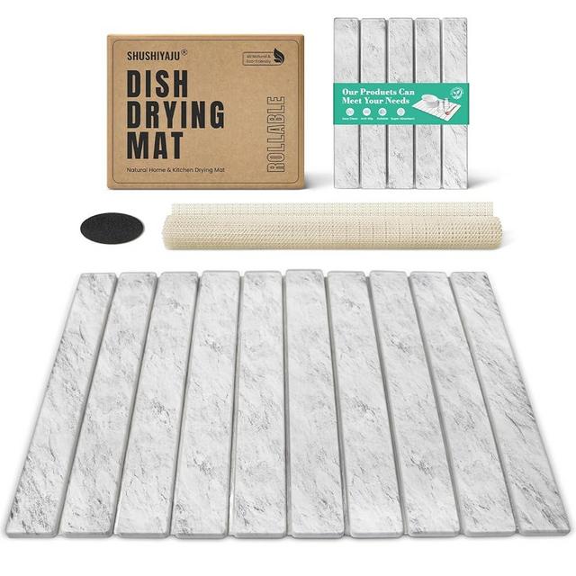 Large Stone Dish Drying Mat Collapsible Diatomaceous Earth Absorbent Mat Quick Dish Drying Pad Dish Rack Pad Match Any Counterto Multiple Usage for Kitchen,Bathroom (Light-Gray Frosted Pattern)