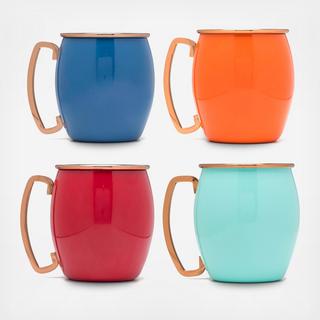 Multi-Color Moscow Mule Mug with copper accents, Set of 4