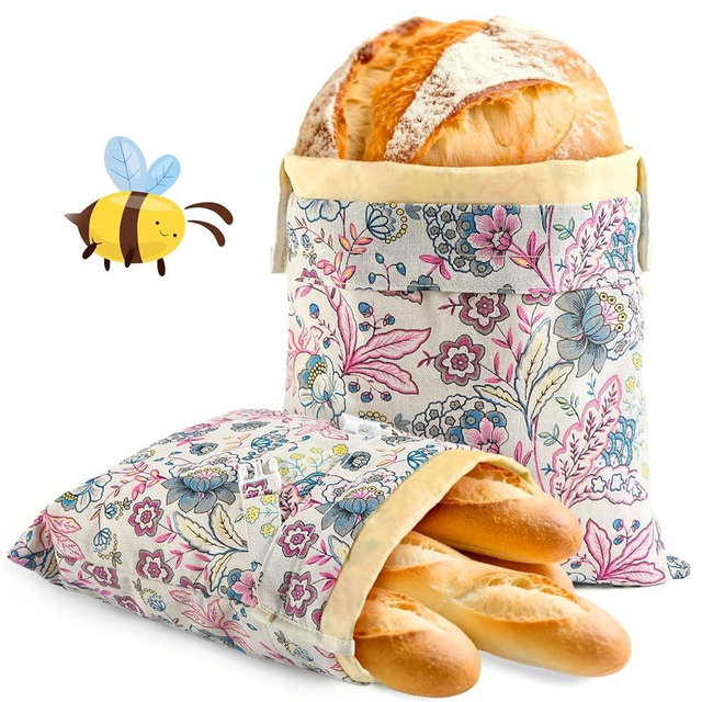 2 Pack Beeswax Bread Bags for Sourdough, XL Reusable Beeswax Bread Storage Bag for Homemade, Cotton Linen Sourdough Bags, Freezer Safe, Keep Fresh, Retro Wild Ginger Flower Pattern