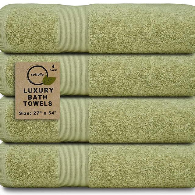 Softolle 100% Cotton Luxury Bath Towels - 600 GSM Towels for Bathroom - Set of 4 Bath Towel - Eco-Friendly, Super Soft, Highly Absorbent Bath Towel - Oeko-Tex Certified - 27 x 54 inches (Sage Green)