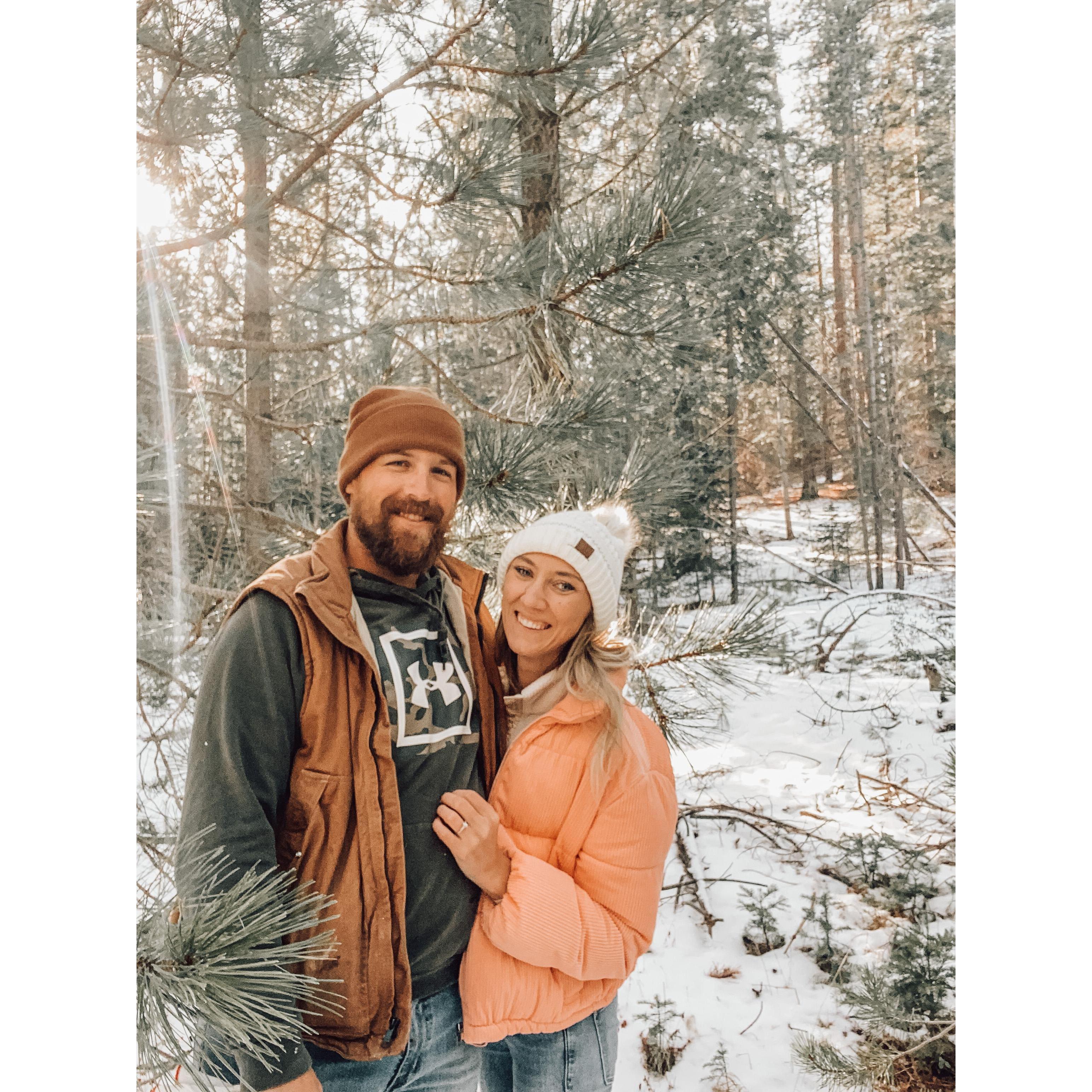 The year Shelby decided to give up her white tree and pink orniments but made Rob treck to the woods and almost cut down at least 100 trees before the perfect one.