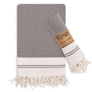 Evelynen Turkish Hand Towels for Bathroom & Kitchen Towels Decorative Set of 2 | Boho Farmhouse Hand Towels with Hanging Loops for Face, Tea, Dish, Kitchen & Bath | (16" x 32" - Black)