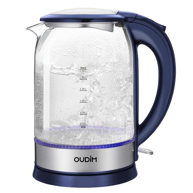 1500W Rapid Boiling Electric Water Kettle, 1.7L Water Boiler, Borosilicate Glass, Food Grade Stainless Steel, Overheat protection