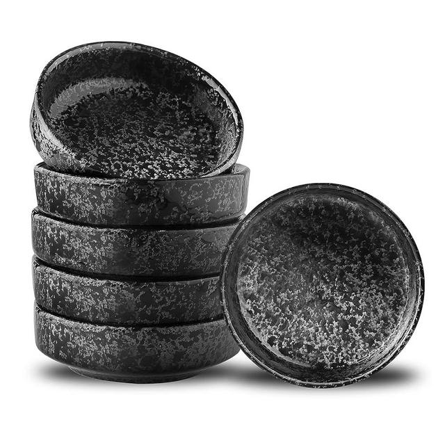 Uniidea Ceramic Soy Sauce Dishes Dipping Bowls,Pinch Condiment Bowls,Small Bowls for Side Dishes Set of 6 3.5 Inch, Black