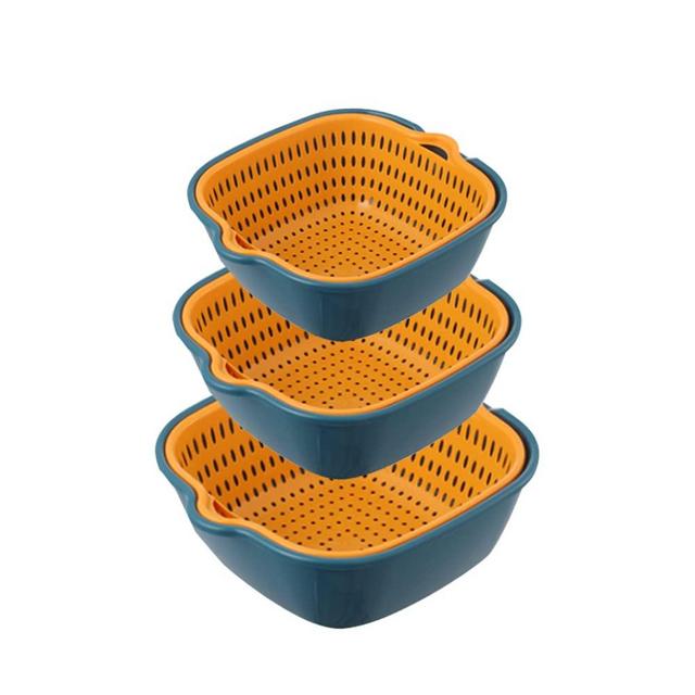 YUSAILU Vegetable Washing Baskets in The Kitchen Fruit Baskets Multi-layer Stackable Vegetable Sinks, Strainer and Washing Fruits and Vegetables Kitchen Colander Set (Blue Yellow)