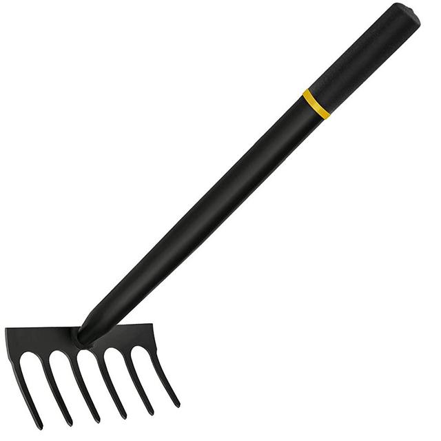 Kemaier Garden Hand Rake, Mini Hand Cultivator, Heavy Duty Carbon Steel Garden Rakes Tillers with Rubber Grip, Rakes for Gardening Handle Lawn Grass Leaf Rake Gardening Tools