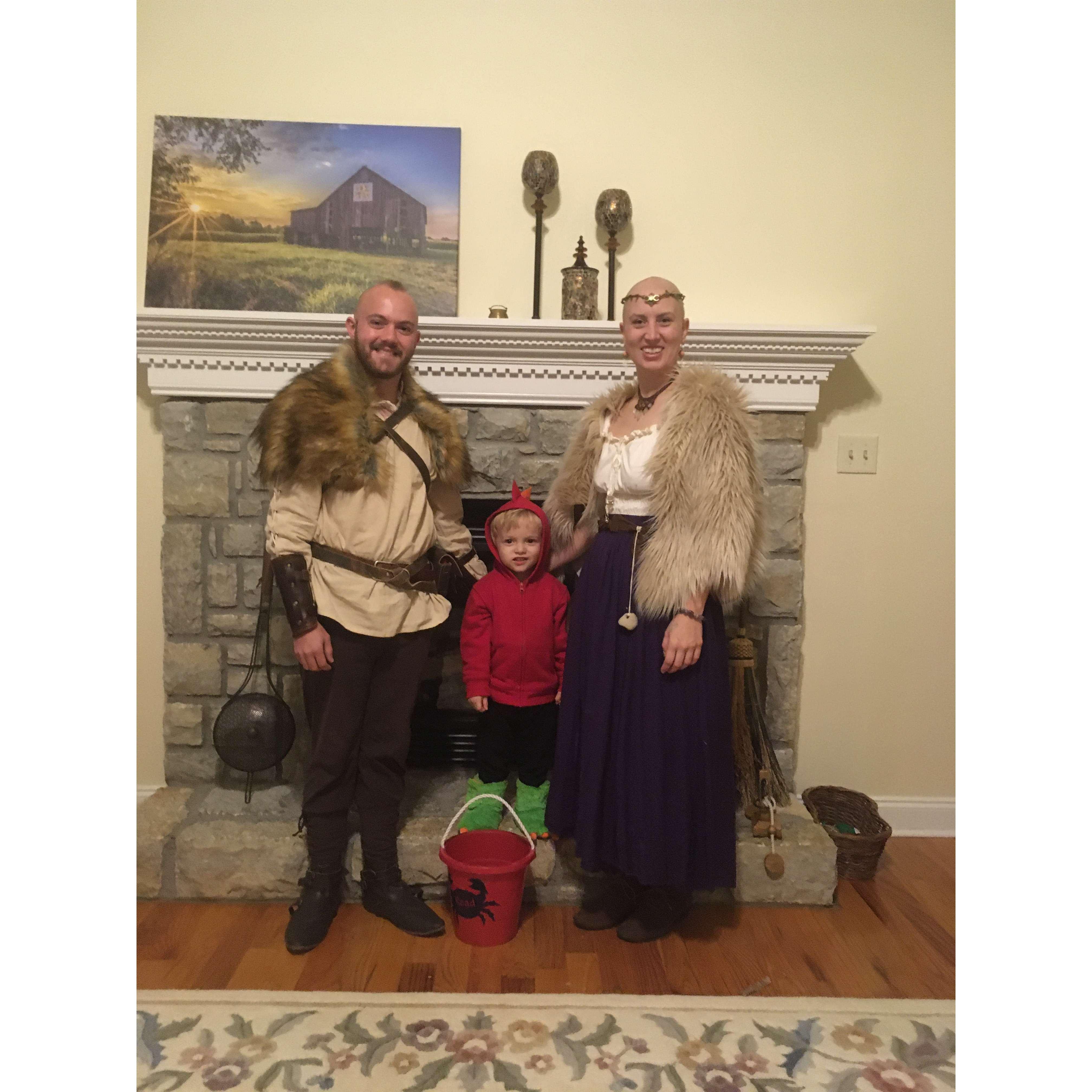 Our first Halloween! Two vikings and their little dragon.