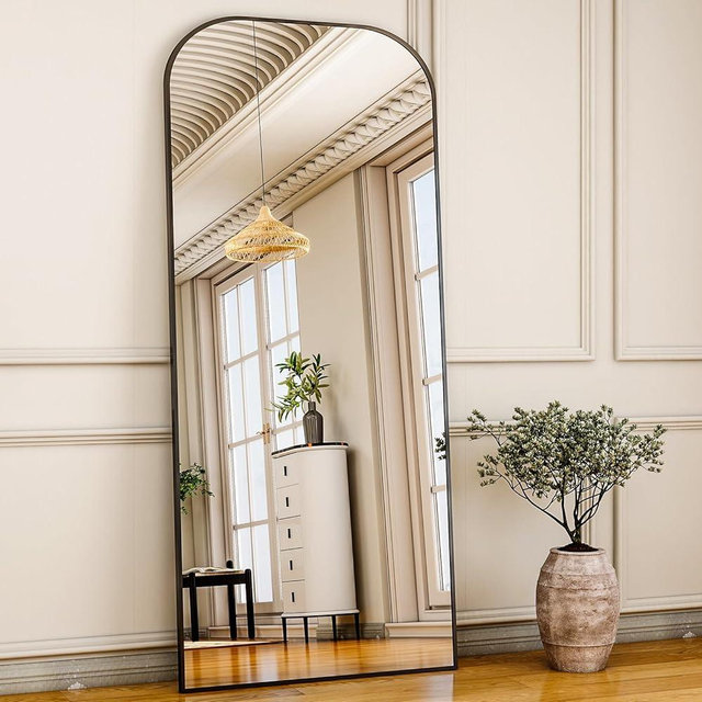 HARRITPURE 28"x71" Full Length Mirror Floor Mirrors Freestanding Hanging or Leaning Large Mirrors Full Body Mirror with Stand for Cloakroom, Bedroom, Living Room, Black