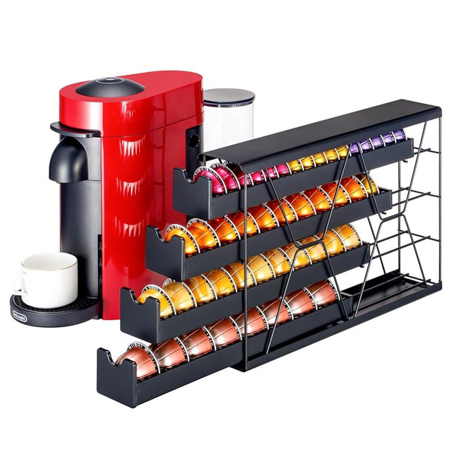 FlagShip 4-Tier Corner Coffee Pod Organizer for Nespresso Vertuo - 40+ Capsule Storage, Slim Metal Kitchen Countertop Space Saver with Compact Design