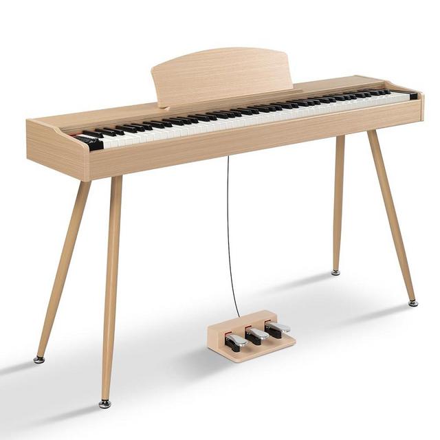 Ktaxon 88 Key Keyboard Piano Weighted Action Electronic Keyboard Piano, Digital Piano with 3-Pedal Unit, Removable Music Stand, Stereo Headphones, Compact Design and MIDI Connection(Beige)