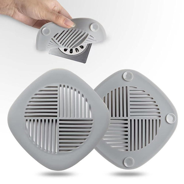 Hair Catcher Drain Cover Durable Silicone Drain Protector Hair Stopper with Suction Cup for Shower Kitchen Bathroom Tub Grey 2 Pack