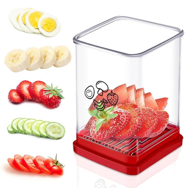 Cup Slicer Fruit Strawberry Cutter: Strawberry Slicer with Push Plate- Stainless Steel Cup Slicer, Quickly Making Fruits Vegetable Egg Banana Salad, Kitchen Portable Slicing Tool Cutting Gadget