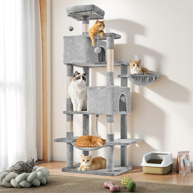 66 inch Cat Tree Tower, Large Multi-Cat Climbing, Extended Platform, Hammock, Pet House for Indoor Cats and Kittens Play