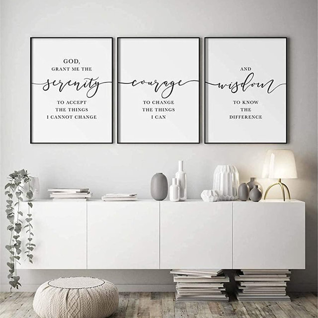 JESC Home Decor Sign Wall Art 3 Pieces Serenity Prayer Poster Prints Addiction Recovery Canvas Painting Framed Artwork for Living Room Bedroom Decoration