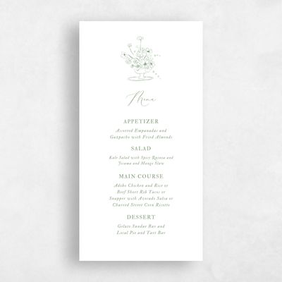 Bright Sage, Green Wedding Menu - Keole