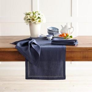 Linen Double Hemstitch Table Runner, Navy Blue
