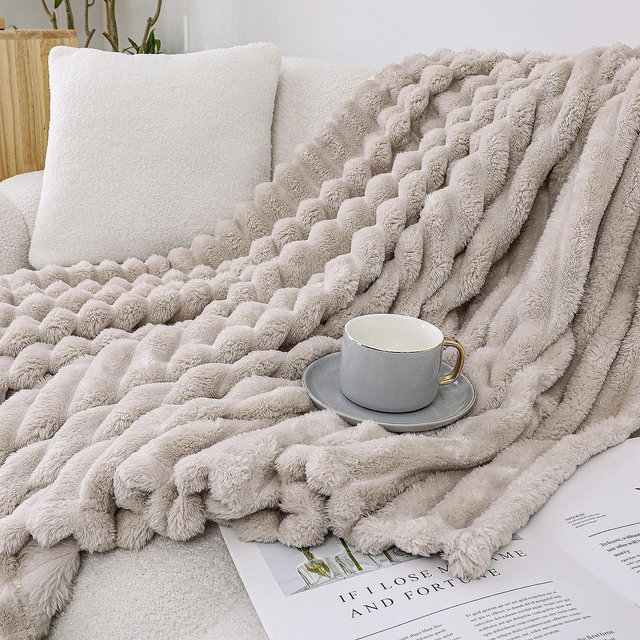 Kate Aurora Modern Lux Ultra Soft & Plush Ribbed Accent Throw Blanket - 50 in. W x 60 in. L - Beige