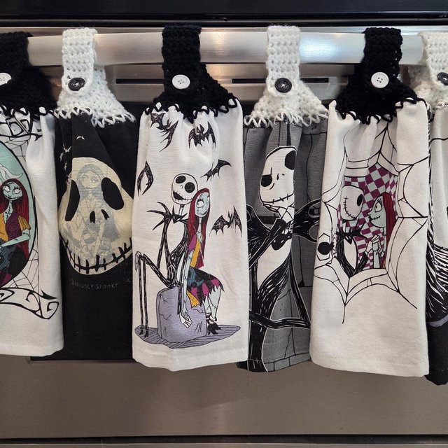 Jack and Sally hanging kitchen hand towels New