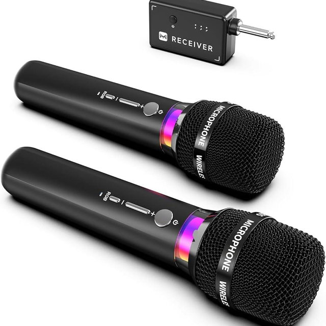 ECHOMUSSY Wireless Microphone, Rechargeable Wireless Dual Microphones with One-to-One Chip Connection and LED Lights, 40H Duration, 200FT Range Receiving, Less Latency Karaoke Microphone for Singing