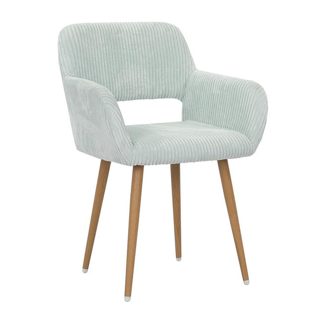 KCC Small Modern Dining Room Arm Chairs 1 Piece, Mid-Century Upholstered Corduroy Fabric Side Seat Club Guest with Metal Tube Legs for Kitchen, Living Room, Blue