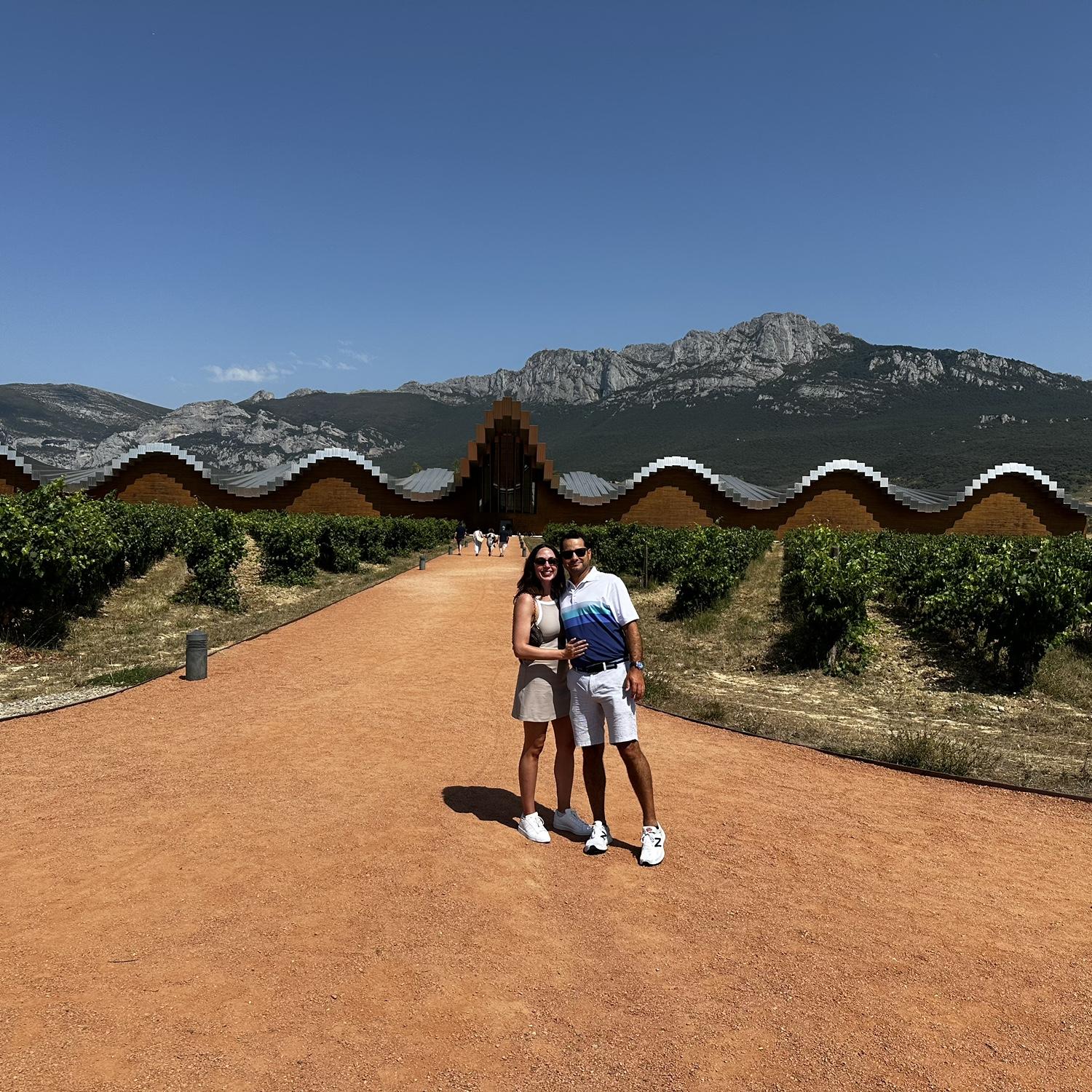Hillary and Danny visiting a winery in Rioja designed for Minecraft fans.