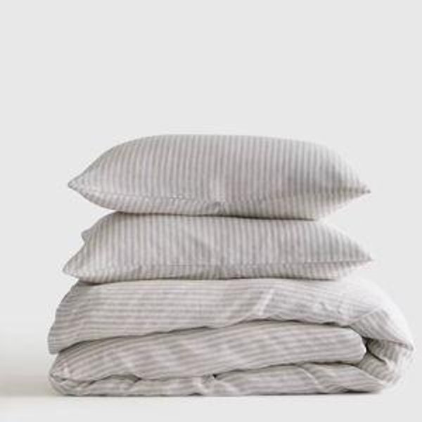King Linen Duvet Cover Set | Quince- Mist/White Stripe