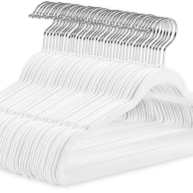 Utopia Home Velvet Hangers 50 Pack – Luxury Non-Slip Slim Suit & Coat Hangers, Strong Space-Saving Clothes Hangers with Pants Bar and 360° Swivel Hook – White