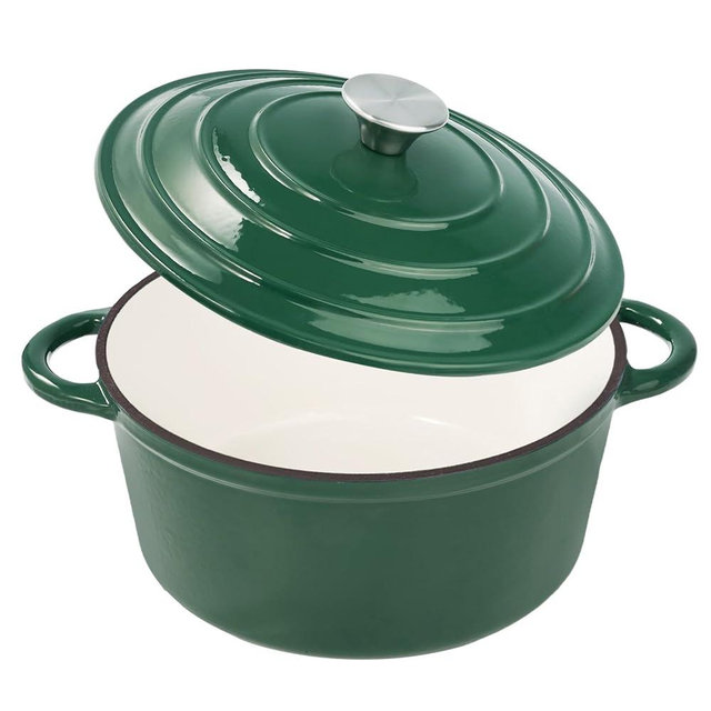 Fijinhom 6 Quart Enameled Cast Iron Dutch Oven Pot with Lid, Dual Handle for Bread Baking, Pre-Seasoned Cookware, Heavy-Duty, Oven Safe up to 500° F, Non-stick & Applicable All Cookings, Green