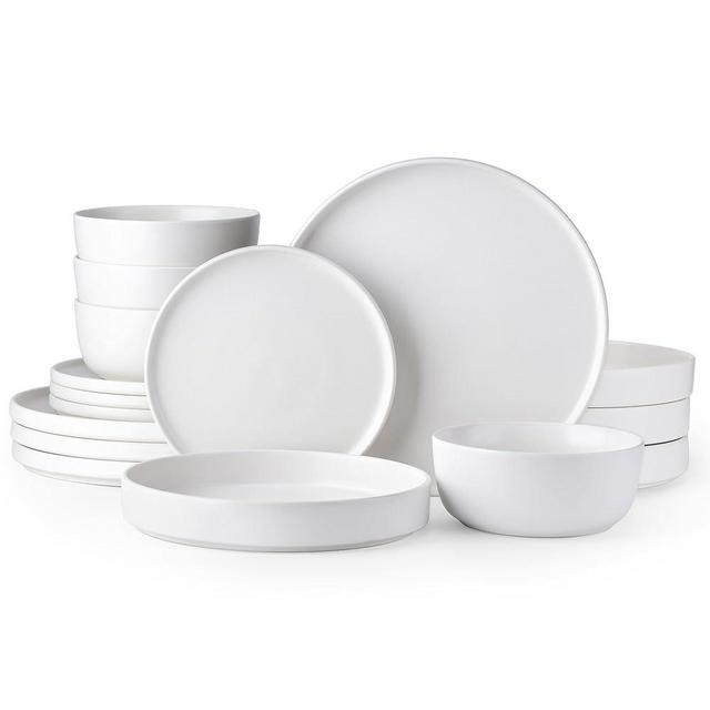 AmorArc Stoneware Dinnerware Sets with Pasta Bowl Set, Reactive Ceramic Plates and Bowls Set, Highly Chip and Crack Resistant | Dishwasher & Microwave Safe | Round Dishes Set Service for 4 (16pc)