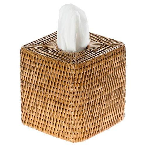 KOUBOO 1030055 La Jolla Rattan Square Tissue Box Cover, 5.5" x 5.5" x 5.75", Honey Brown