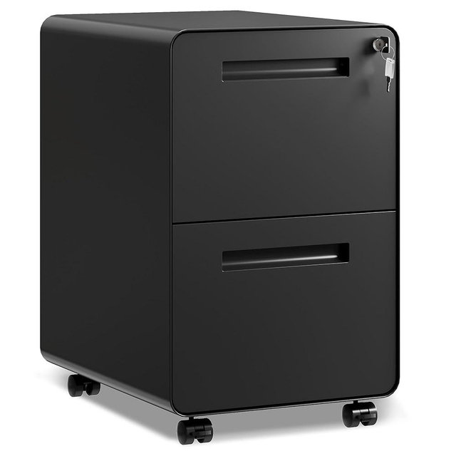 DEVAISE 2-Drawer Rounded Corner Metal File Cabinet with Lock, Mobile Filing Cabinet Under Desk for Home Office, Fully Assembled Printer Stand fits Letter/Legal Size, Black, 20" D x 15.8" W x 25" H