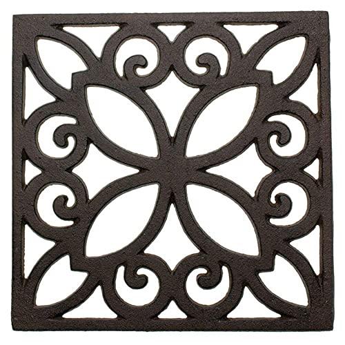 Comfify Decorative Cast Iron Trivet for Kitchen Or Dining Table | Square with Vintage Pattern - 6.5 x 6.5 | with Rubber Pegs/Feet - Recycled Metal - Vintage, Rustic Design - Rust Brown Color