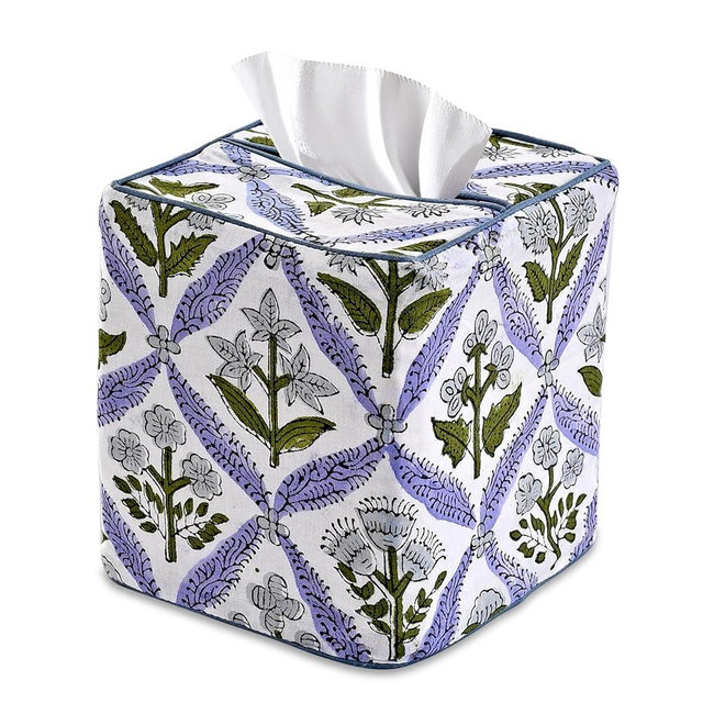 Ridhi Light Steel Blue Block Print Tissue Box Cover Handmade Cotton Fabric Decorative Square Napkin Holder for Home Bedroom Living Room Bathroom Vanity Countertop Car Night Stands Office Kitchen