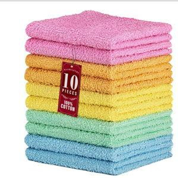 10 Pack 100% Cotton Wash Cloth, Assorted Colors (pastel)
