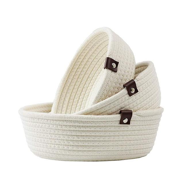 Goodpick 3pack Small Basket - Woven Storage Basket on Shelf Key Basket on Table Top Cute Basket for Pets Toy Storage Home Storage Baskets for Shelves Gift Baskets, White