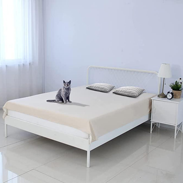SILLY LEGACY Thin Reversible Waterproof Protective Cover or Liner for Bed or Couch, for Dogs and Cats (King 82 x 96, Beige)