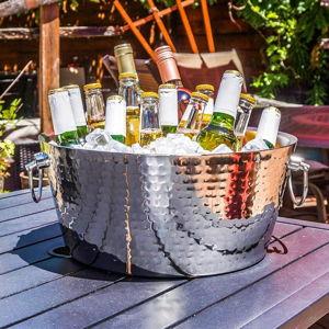 BREKX Hammered Stainless-Steel Beverage Tub, Double-Walled Insulated Anchored Drink Tub & Ice Bucket with Double Hinged Handles, Drink Chiller for Parties, 12 Quarts