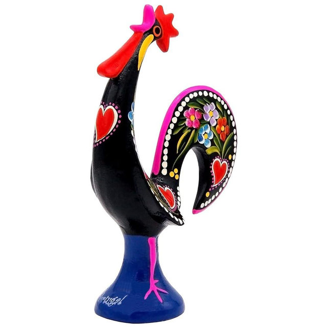 Galos 10 Inch Good Luck Portuguese Singer Rooster Barcelos Metallic Figurine for Kitchen Decor, Black, 10 Inch Tall