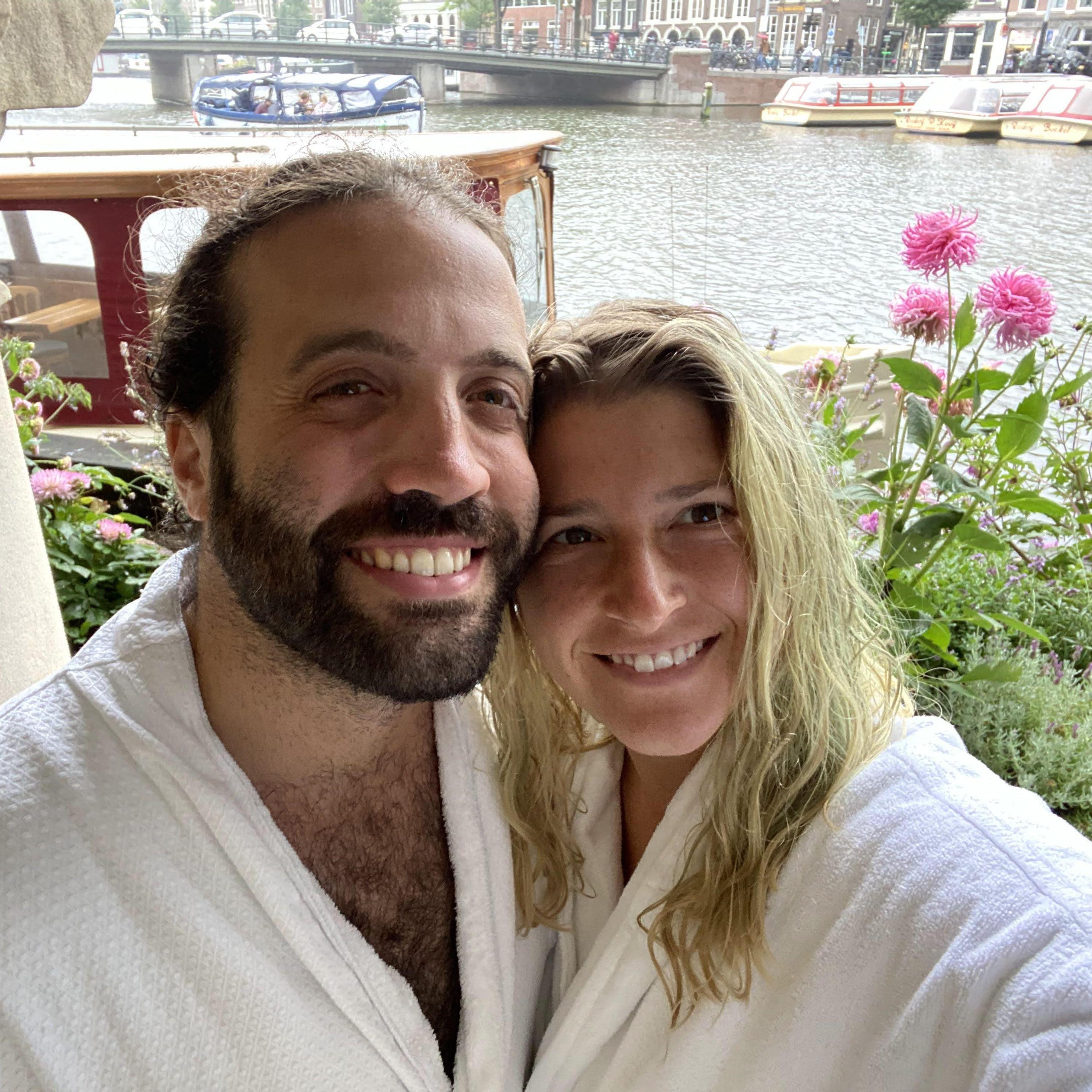 At the spa in Amsterdam! Surrounded by dahlias and lavender. And the River Amstel