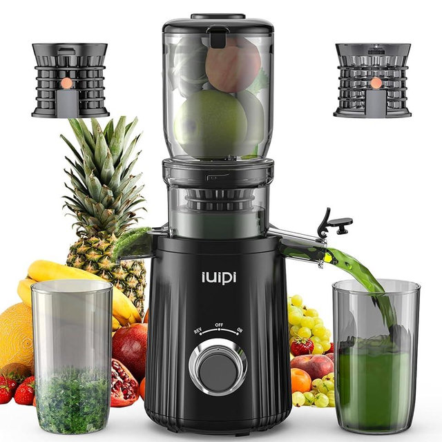 Cold Press Juicer, Slow Masticating Juicer Machines for Whole Vegetable and Fruit, 4.3" Feed Chute, BPA Free, Easy Clean Juice Extractor Machine to Unlock Fresh & Nutritious Juices (Black)