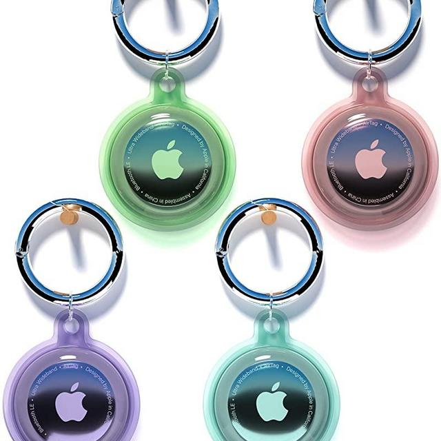 4 Pack Airtag Keychain Waterproof, Air Tag Holder for Apple Airtag GPS Tracker, Soft Full-Body Shockproof Apple Tag Case for Dog Cat Collar, Luggage, Keys (4 Colors)