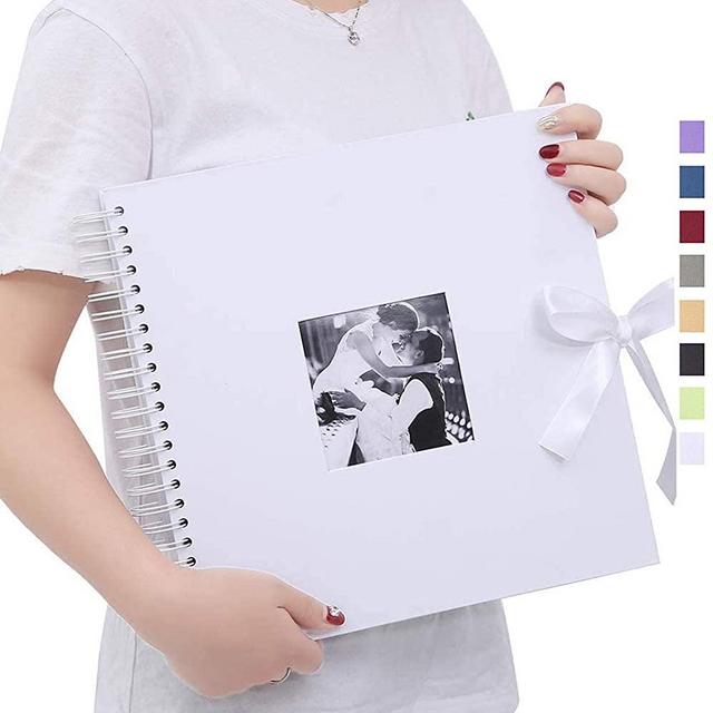 DIY Scrapbook 12x12 inches Photo Album with Cover Photo Pocket 80 Pages Silk Ribbon Album Craft Paper Album for Guest Book Anniversary Wedding Valentines Day