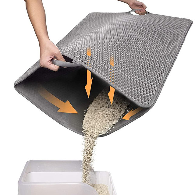 Polarduck Cat Litter Mat Cat Litter Trapping Mat, Honeycomb Double Layer Design, Urine and Water Proof Material, Scatter Control, Less Waste，Easier to Clean,Washable