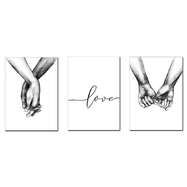 Love and Hand in Hand Wall Art Canvas Print Poster Black and White Sketch Art Line Drawing Decor for Living Room Bedroom (Set of 3 Unframed, 16x20 inches)