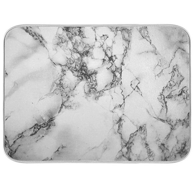 Black Grey Marble Dish Drying Mat 16x18 for Kitchen White Marble Print Dishes Pad Dish Drainer Rack Mats Absorbent Fast Dry Kitchen Accessories